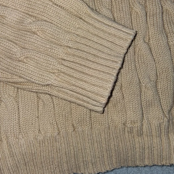 Chaps 100% Cotton Beige Cable Knit Zip Up Hoodie - Picture 9 of 9